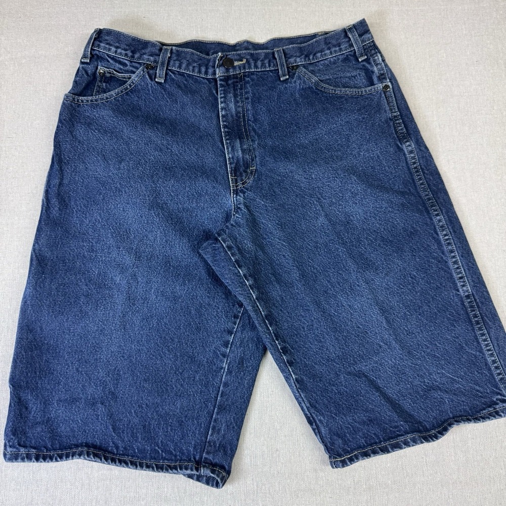 Dickies Men's Blue Denim Cargo Shorts Carpenter Work Utility Relaxed Fit Size 36